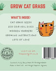 Cat grass packaging stating what is included in the grow cat grass kit