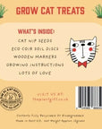 Cat treat packaging image stating the cat nip seeds and what is contained in the cat nip set to grow cat nip