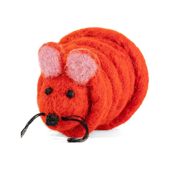 Catch a Mouse by the Tail – Felted Wool Cat Toy (Red)
