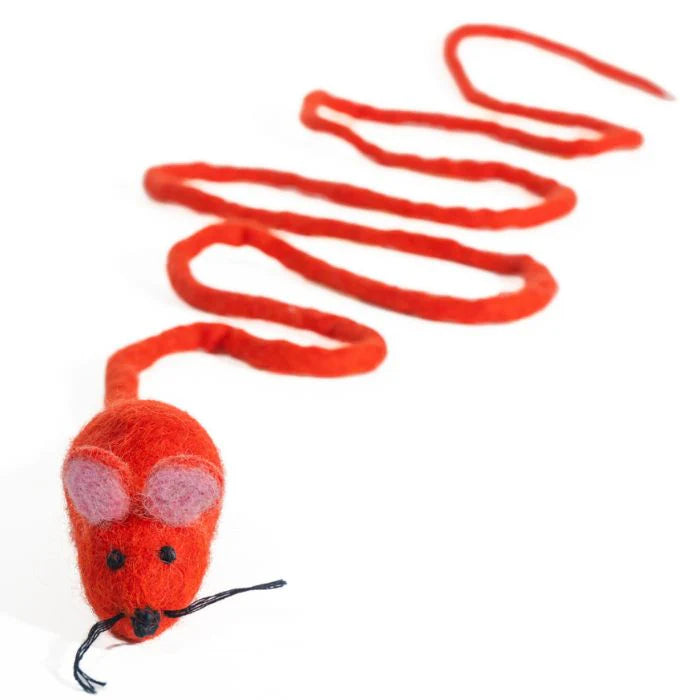Catch a Mouse by the Tail – Felted Wool Cat Toy (Red)