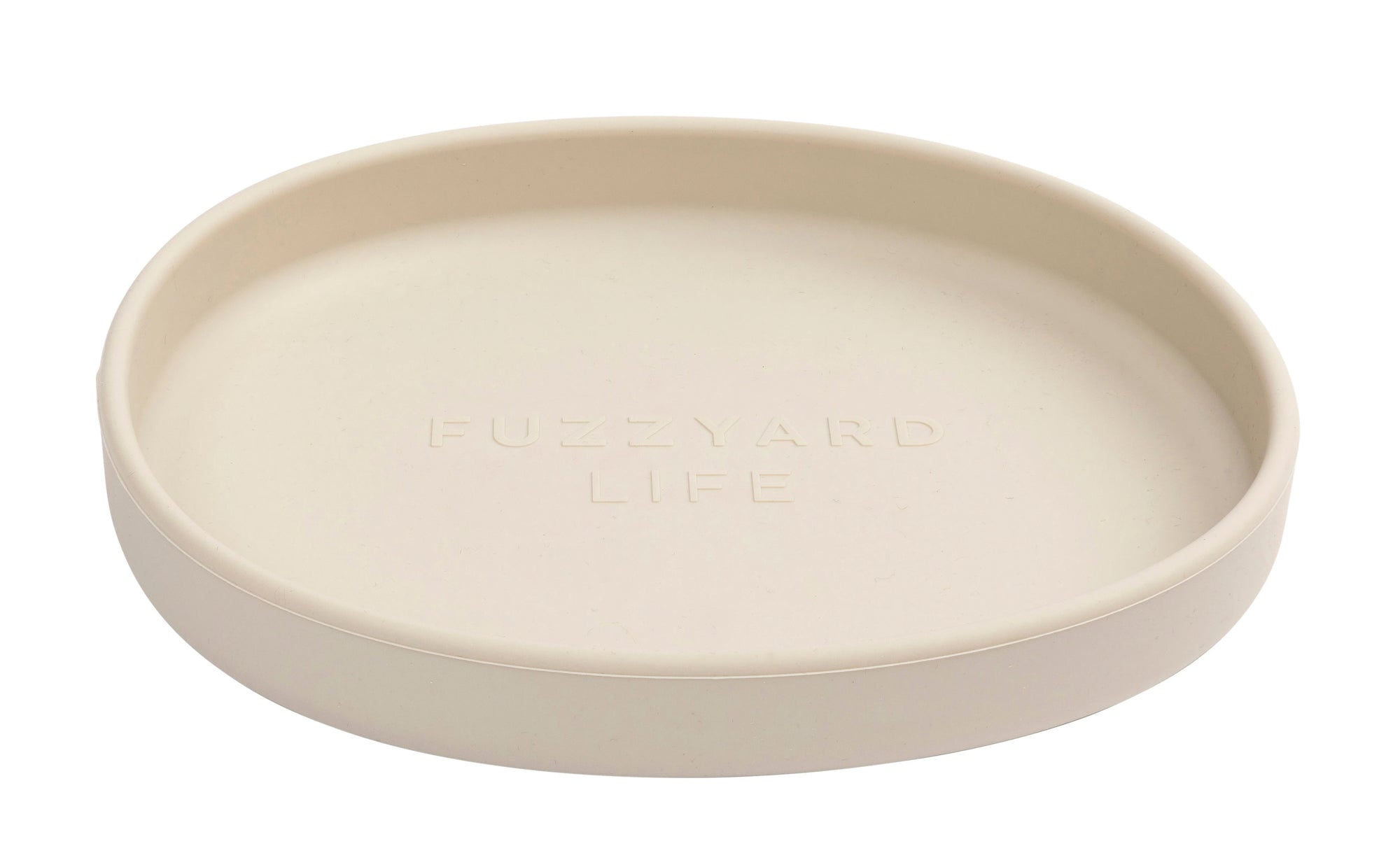 Beige ceramic cat dish with 'Kiln' branding on a white background