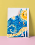 Cat card inspired by Starry Night