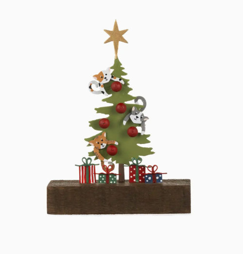 Decorative Christmas tree with animals and presents on a white background