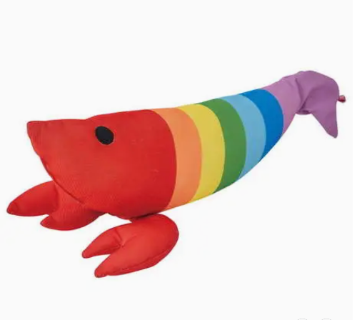 Rainbow Shrimp Catnip Kicking Toy on white background